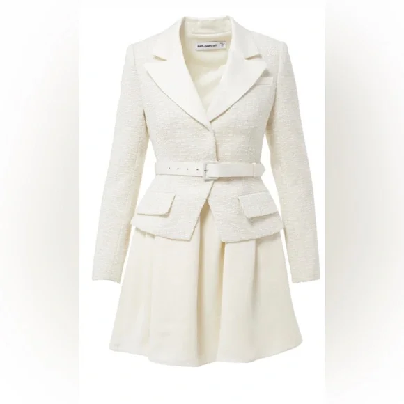 Self - Portrait Tailored Cream Color Boucle Mini Dress - Picture 3 of 16